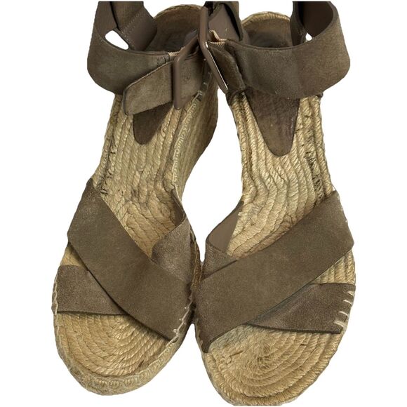 Vince Stefania Sport Suede Taupe Ankle Strap 3" Wedge Espadrille Shoe Size 9 M - Picture 4 of 10
